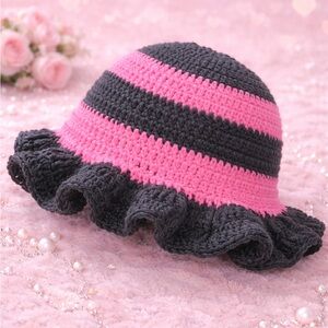 Pink and Black Ruffled Hat